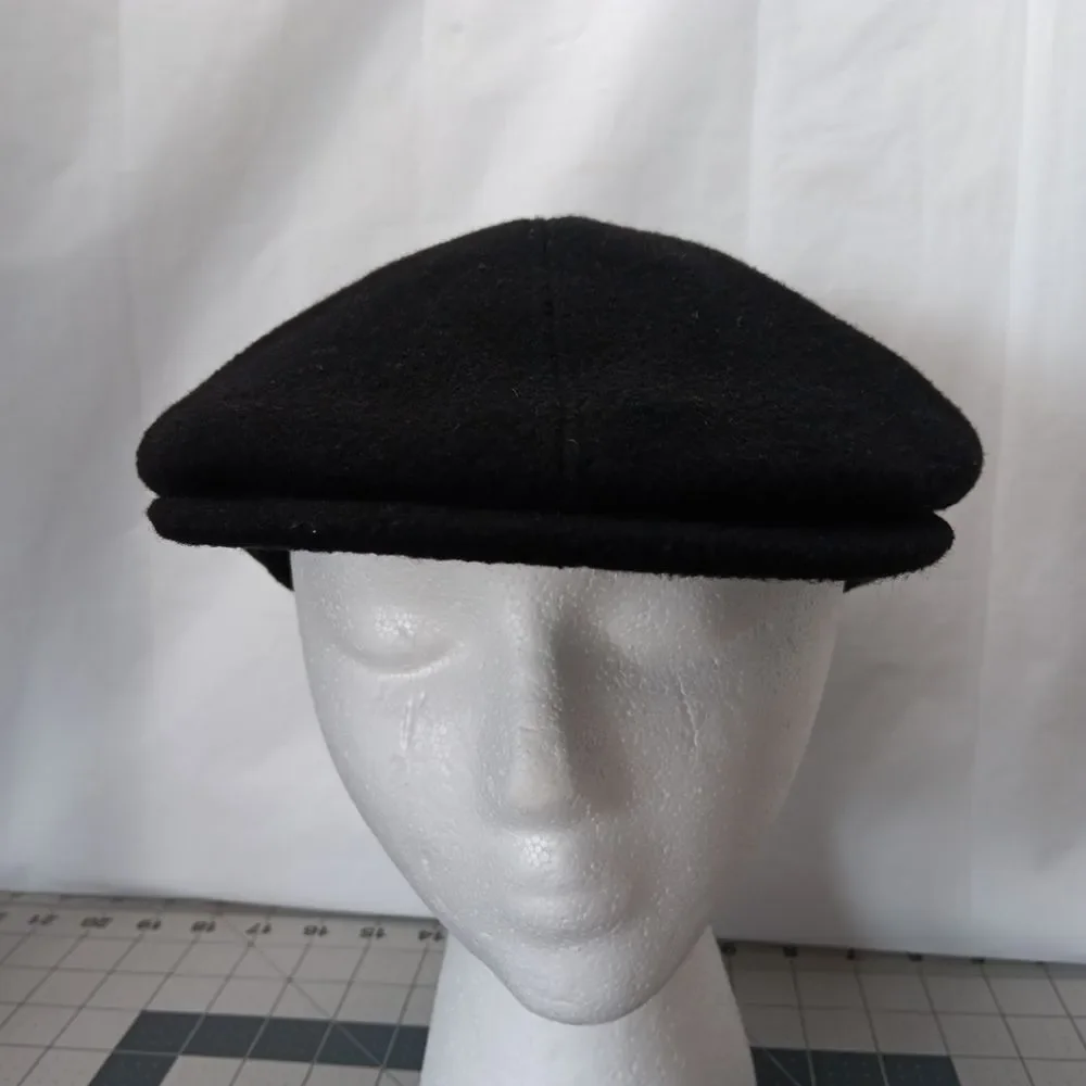 Aurega Milano Wool Flat Cap Black Made in Italy Size 59 Unisex